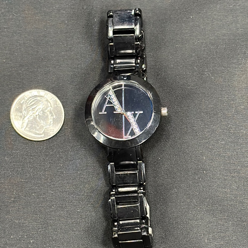 Armani Exchange black watch w/ AX rhinestone face